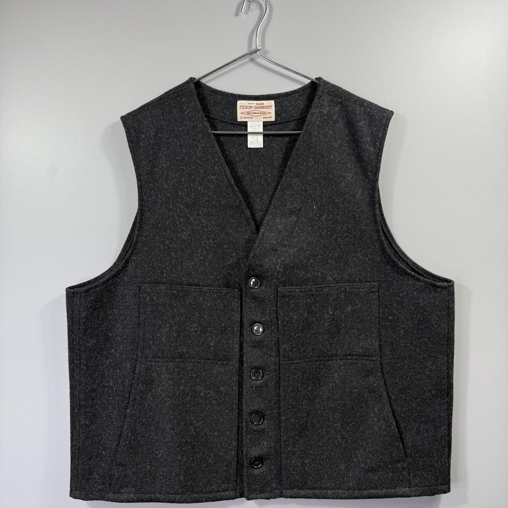 Filson Mackinaw Vest Mens 48 (2XL) Black 100% Virgin Wool Button Front Pockets